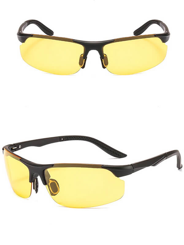 Stylish anti-glare UV400 sunglasses with yellow polarized lenses and black frame for optimal road protection, model SF0702.