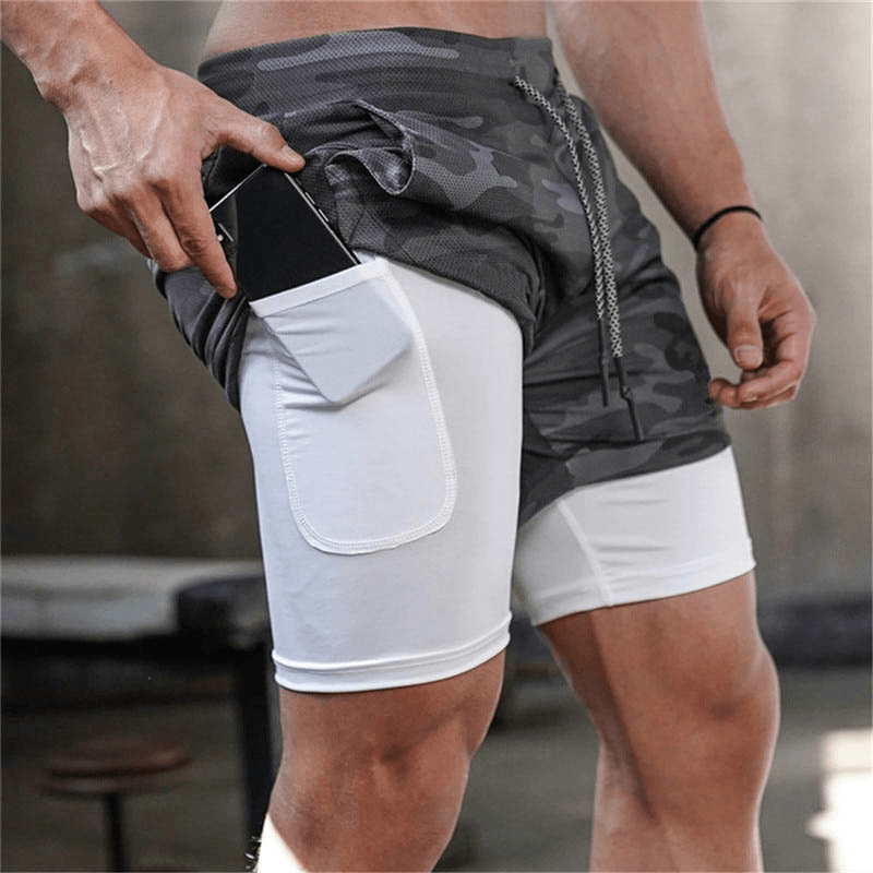 Male double-deck running shorts with phone in pocket, featuring a quick-dry design perfect for gym workouts and jogging. SF0939