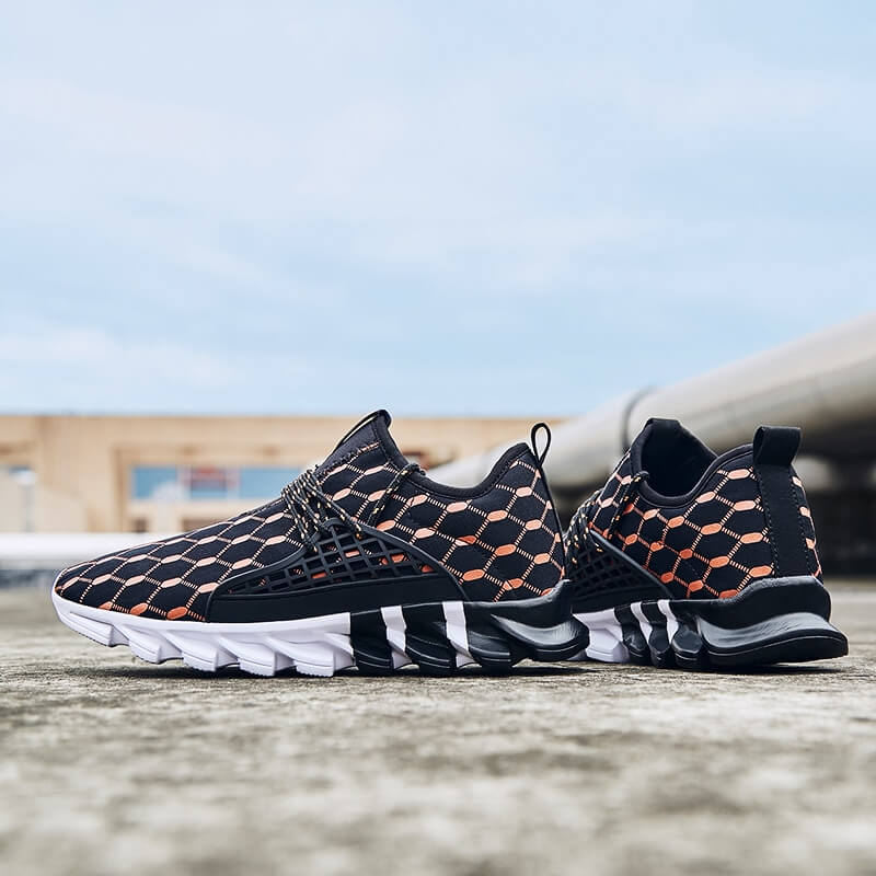 Stylish male mesh running shoes SF0762, featuring breathable fabric with gingham pattern and comfortable EVA sole for walking or sports.