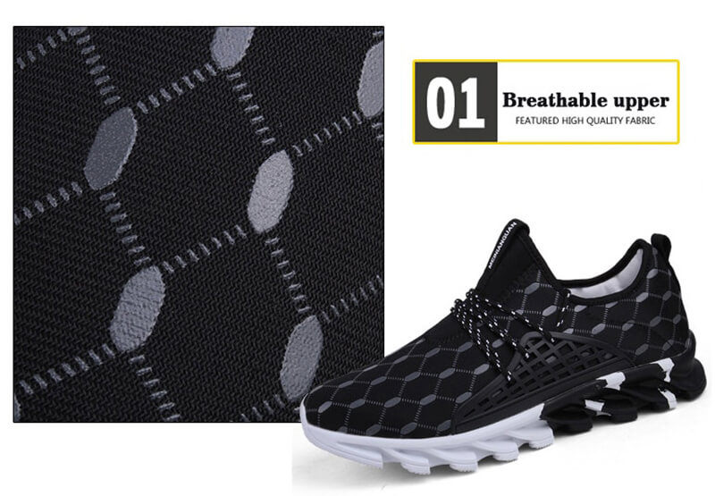 Male mesh running shoes with breathable gingham pattern, EVA sole, and lace-up design for comfort and anti-odor freshness.