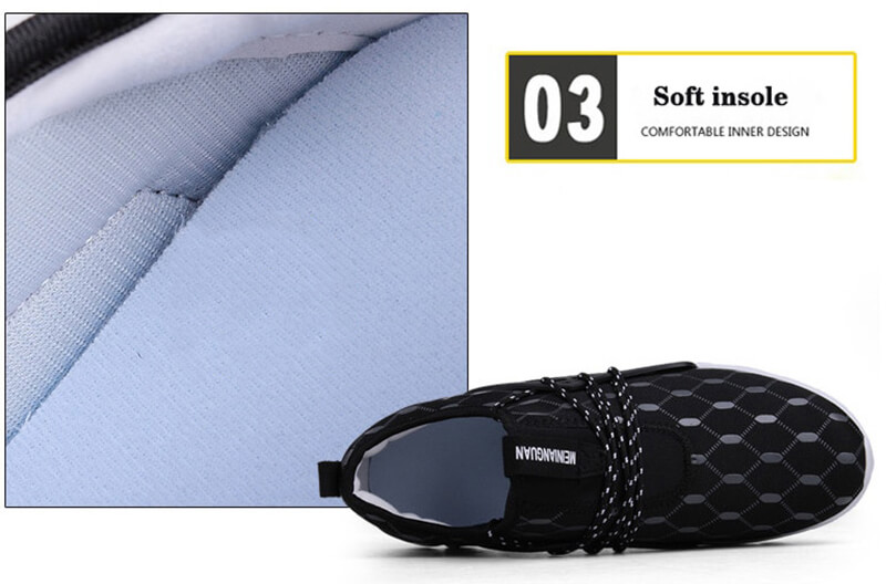 Top view of black mesh running shoe with hexagonal pattern, soft insole, and lace-up closure, ideal for comfort and breathability.