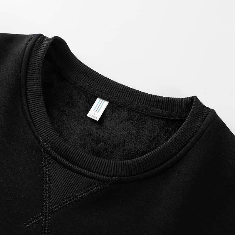 Black patchwork long sleeves pullover with o-neck, showcasing stylish and high-quality polyester material.