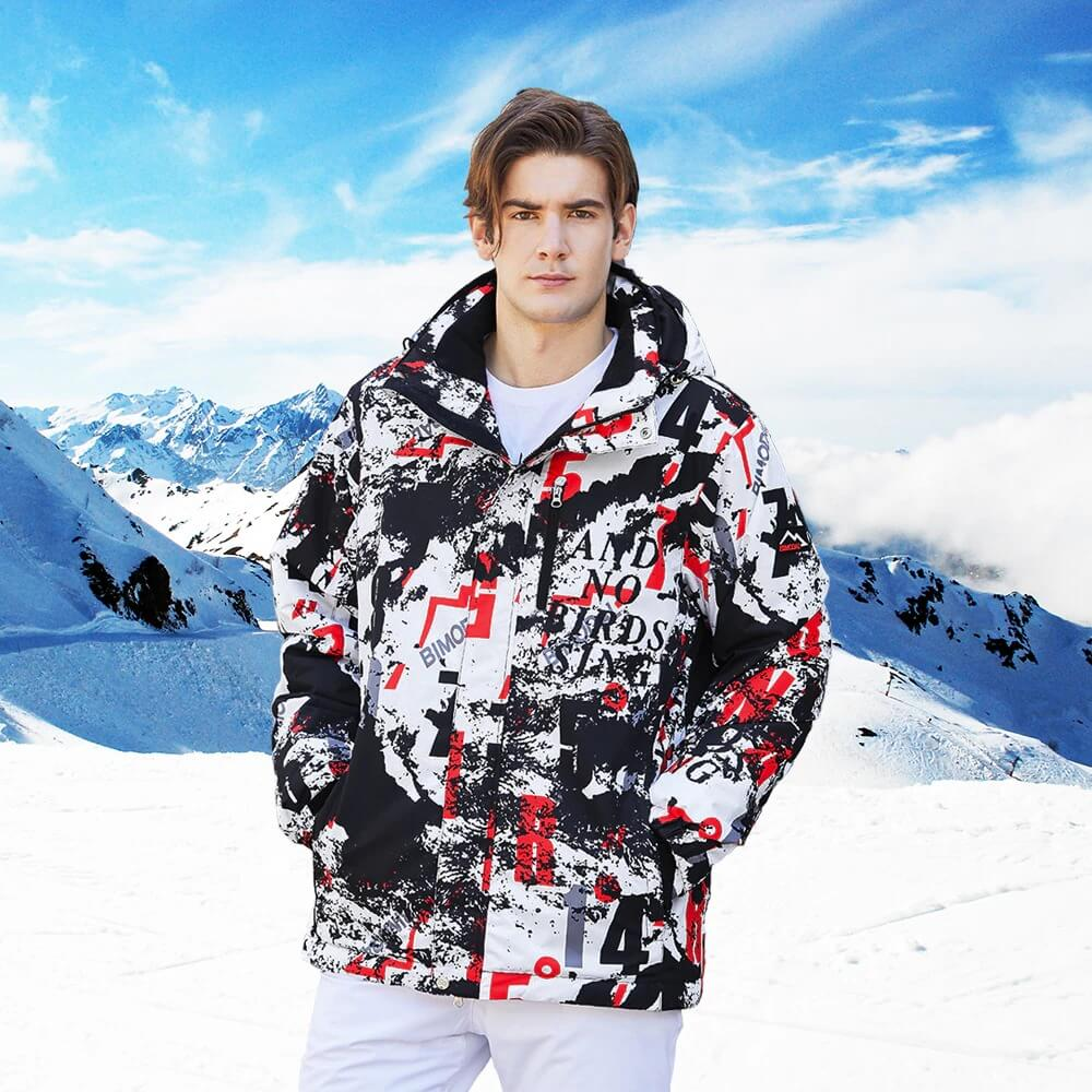 Male Ski Warm Windproof Waterproof Jacket with Print - SF0635