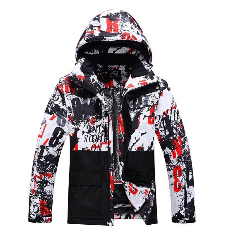Men's ski jacket with bold print, windproof, waterproof, and breathable. Perfect for stylish and warm snow adventures. Model SF0635.