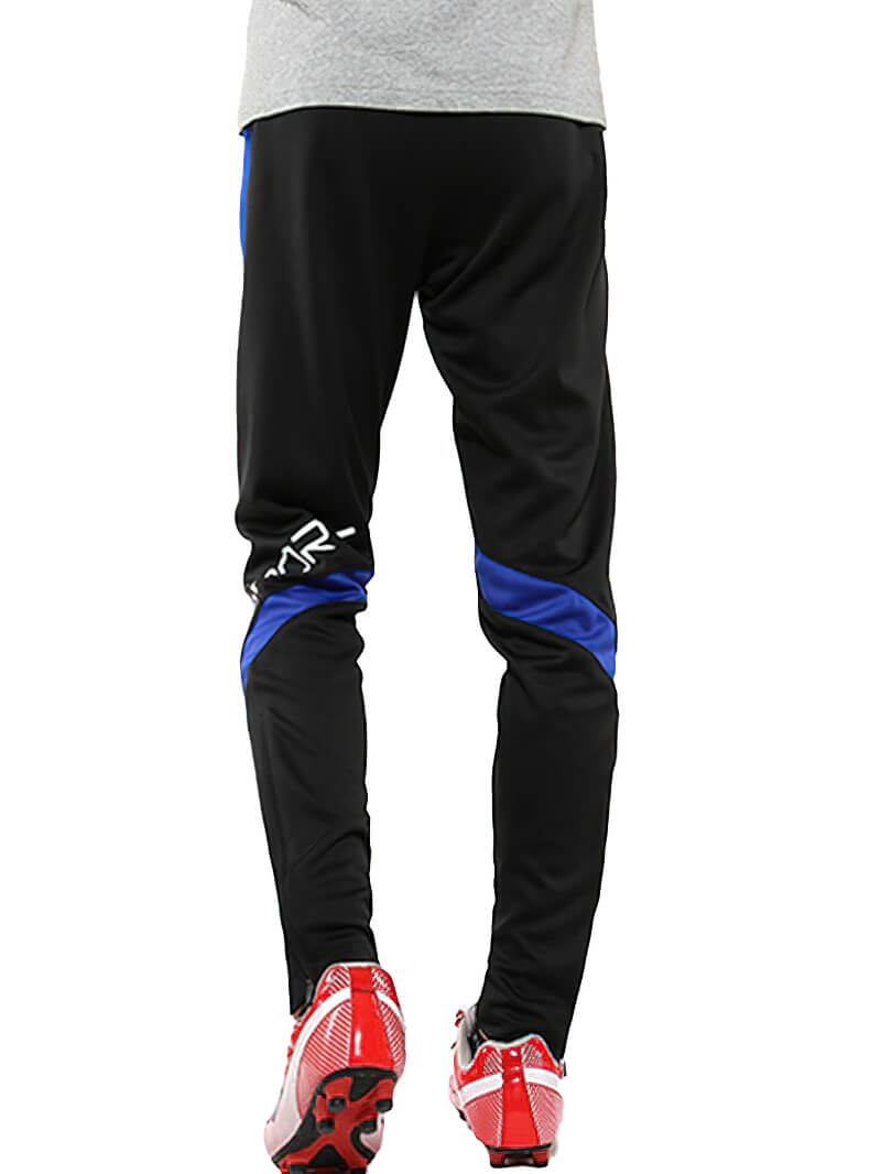 Male sports elastic waist trousers in black with blue accents, designed for workout and running, model SF0446, back view