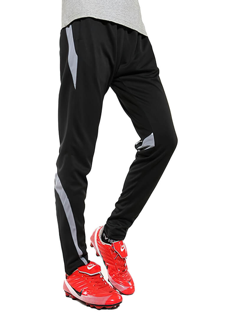 Male sports elastic waist trousers for workout, crafted from durable polyester with stylish design in black and gray, model SF0446.
