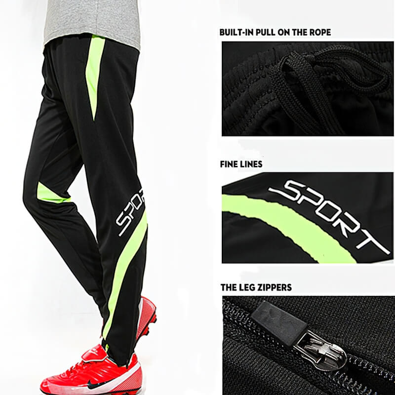 Male sports elastic waist trousers, SF0446, featuring neon accents, zippers, and adjustable rope, perfect for workouts and running.