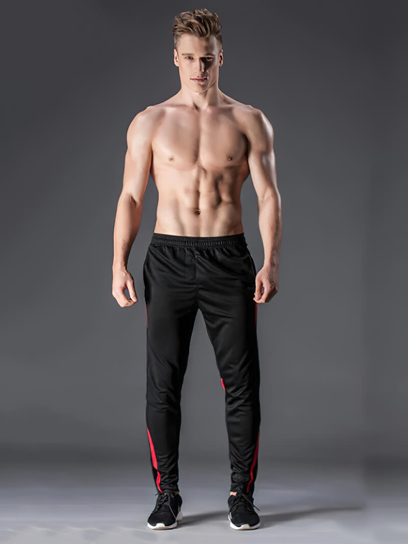 Male model wearing black sports elastic waist trousers for workout