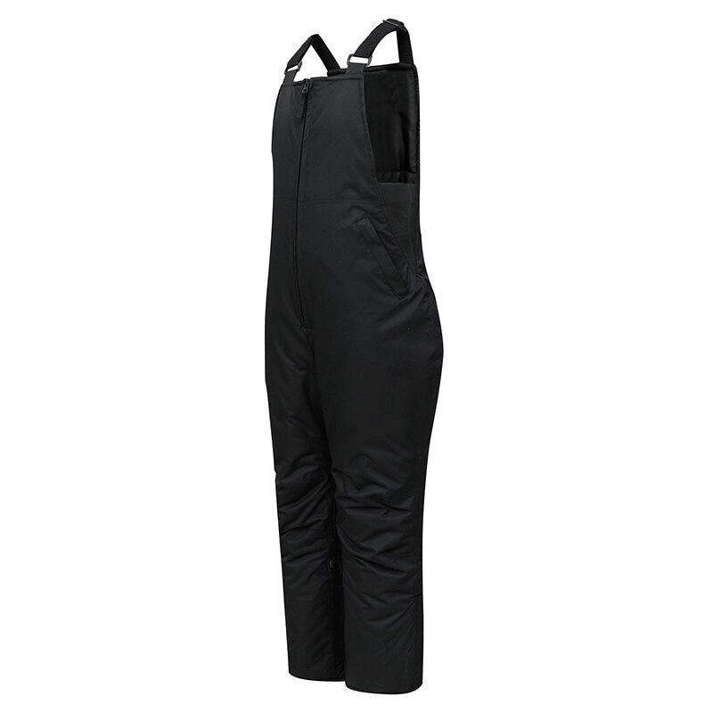 Black male snow pants with adjustable elastic straps, perfect for winter sports like skiing and snowboarding. Waterproof and windproof.