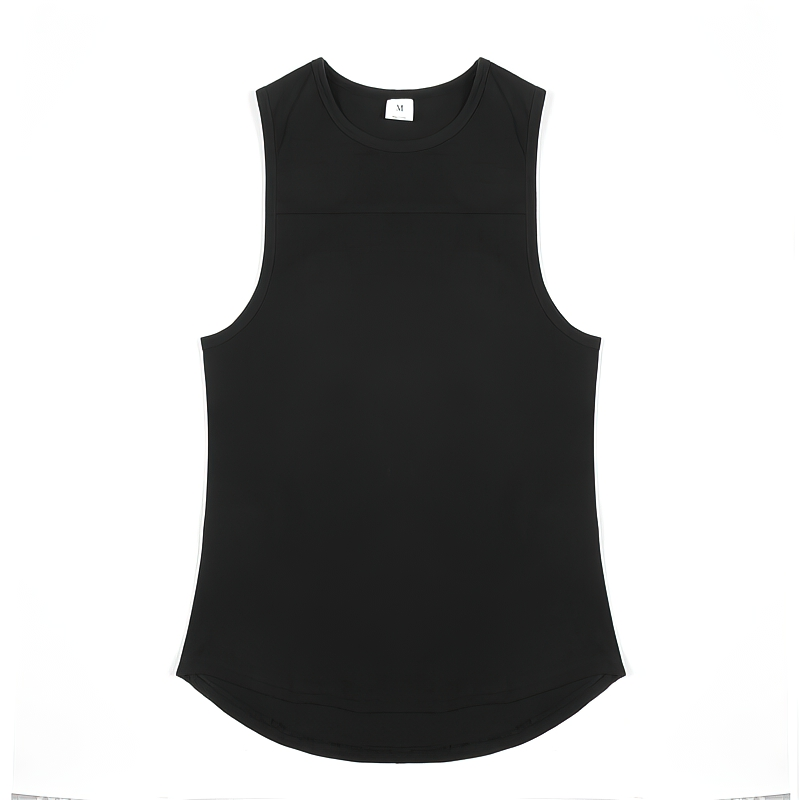 Black cotton workout tank top for men, perfect for gym, fitness, and sports. Slim fit with o-neck collar. Ideal for athletes.