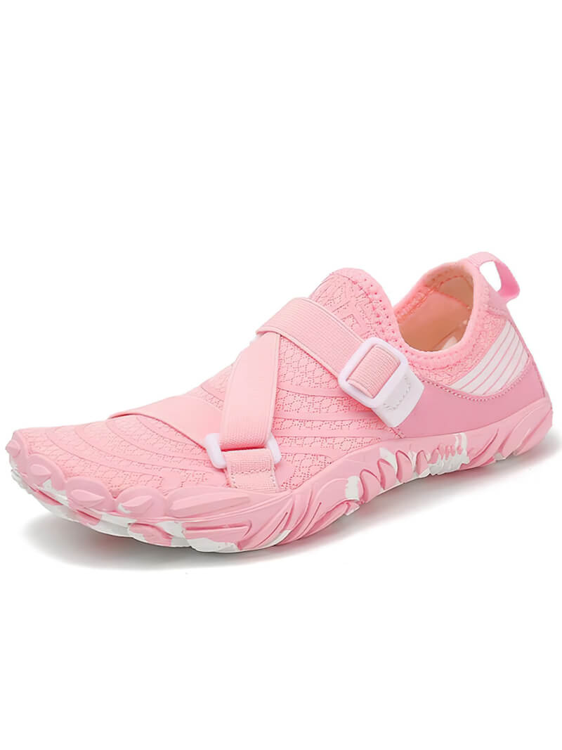 Pink breathable elastic water shoe for surfing with synthetic upper and TPR outsole, perfect for water sports and beach activities.