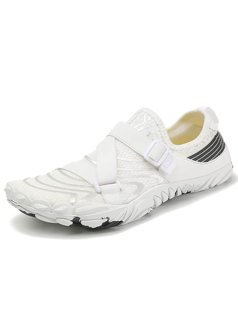 White breathable elastic water shoe SF0476 for men and women, ideal for surfing, swimming, and outdoor activities, slip-on design.