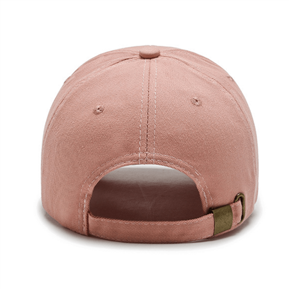 Back view of pink unisex sunscreen baseball cap with adjustable strap and UPF 50+ protection, ideal for summer casual wear.