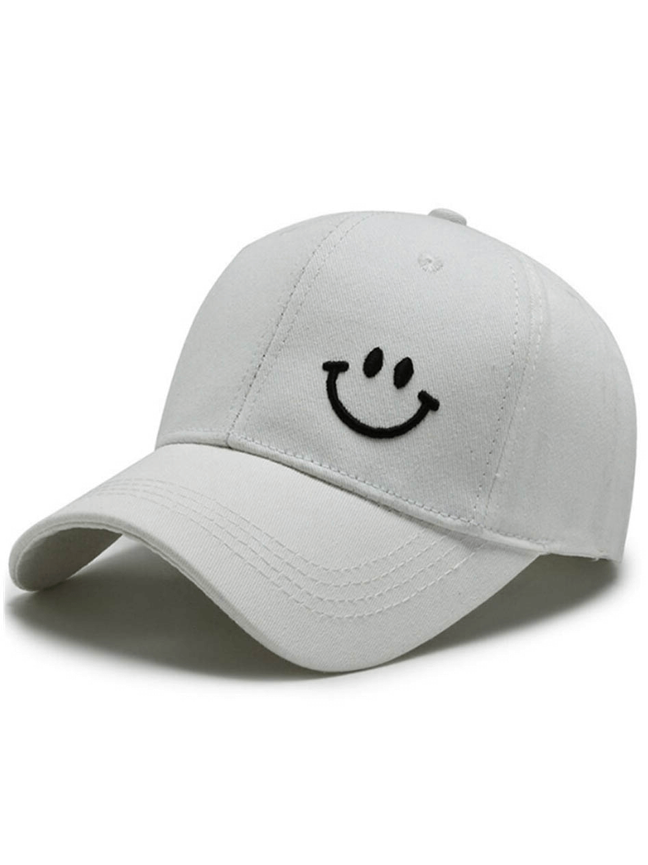 Unisex sunscreen baseball cap with smile print, offering UPF 50+ protection, casual style, and adjustable strap, perfect for summer.