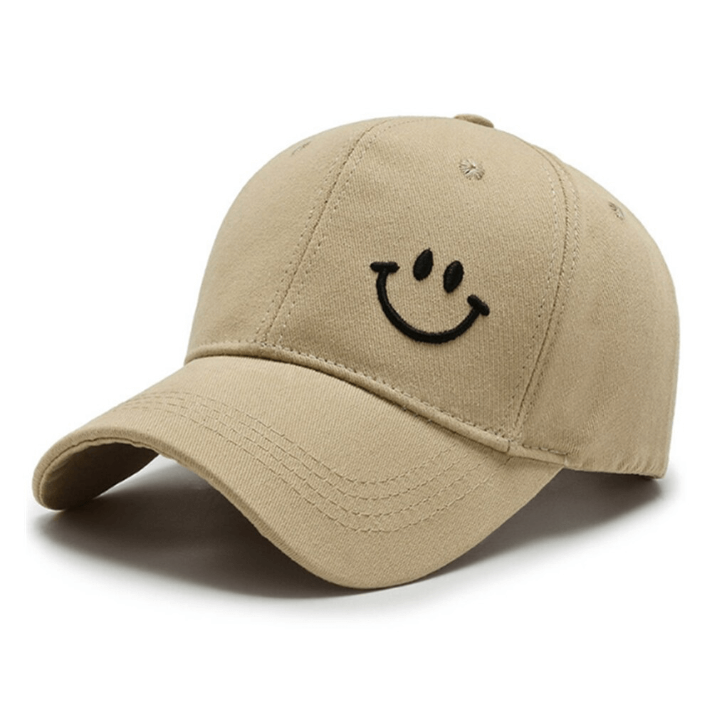 Unisex sunscreen baseball cap with smile print, adjustable strap, and UPF 50+ sun protection - perfect casual summer style.