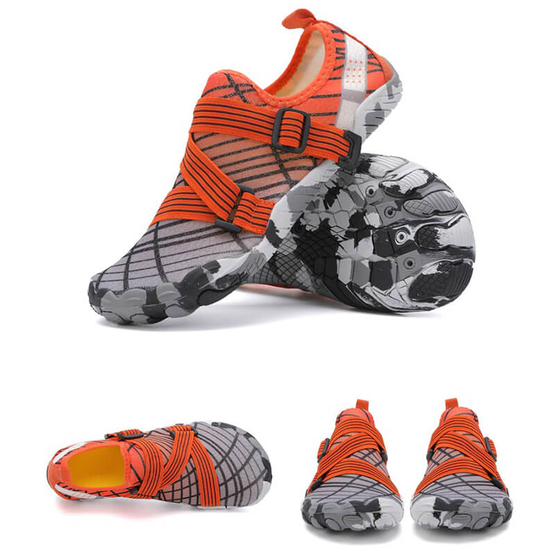 Vibrant orange unisex water shoes with breathable upper and non-slip sole, perfect for beach and water sports.