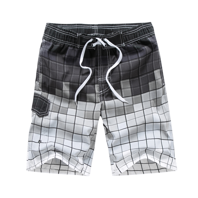 Men's Quick Dry Beach Swimming Shorts with Side Pocket SF0860, breathable polyester in stylish checkered pattern.