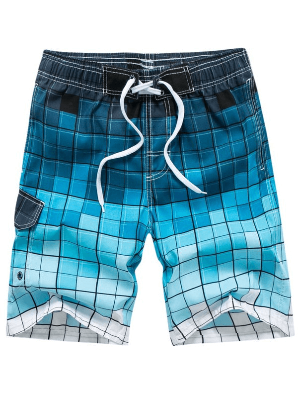 Men's blue quick dry swimming shorts with side pocket, SF0860. Perfect for beach activities, lightweight polyester, breathable.