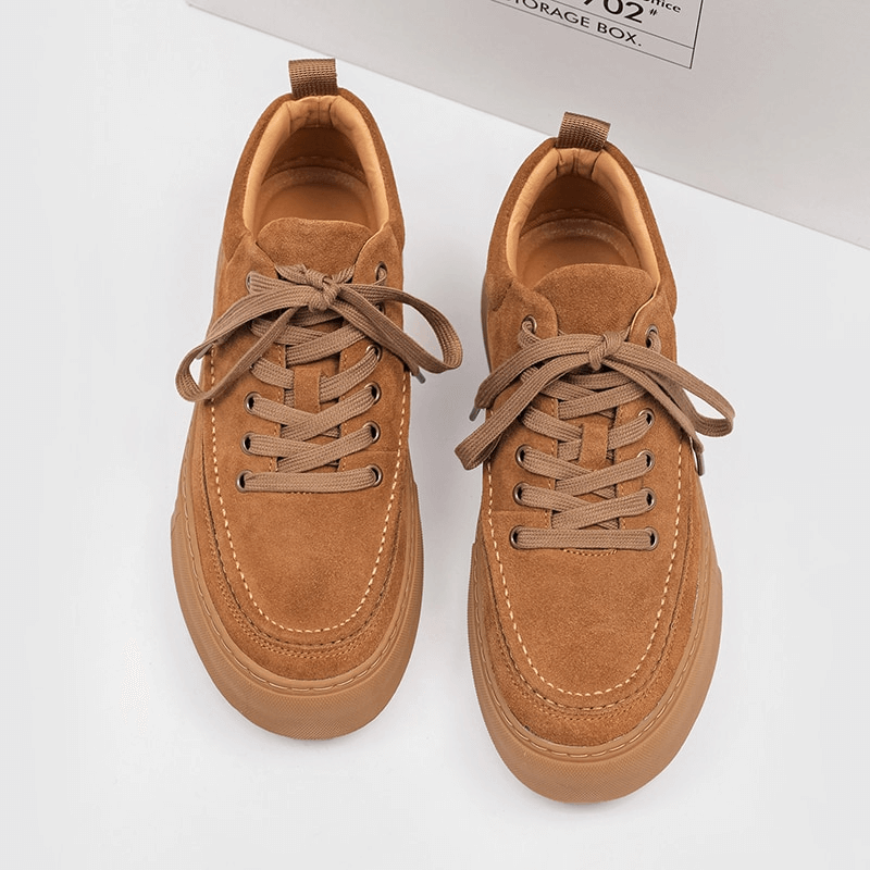 Men's Breathable Casual Shoes SF0973 - Tan Leather Stylish Sneakers with Flexible Rubber Sole and Breathable Insoles