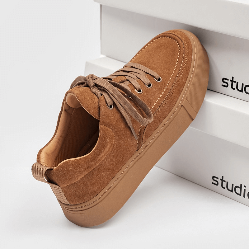 Men's Breathable Casual Leather Stylish Sneakers SF0973 in brown with flexible rubber outsole, ideal for comfort and fashion.