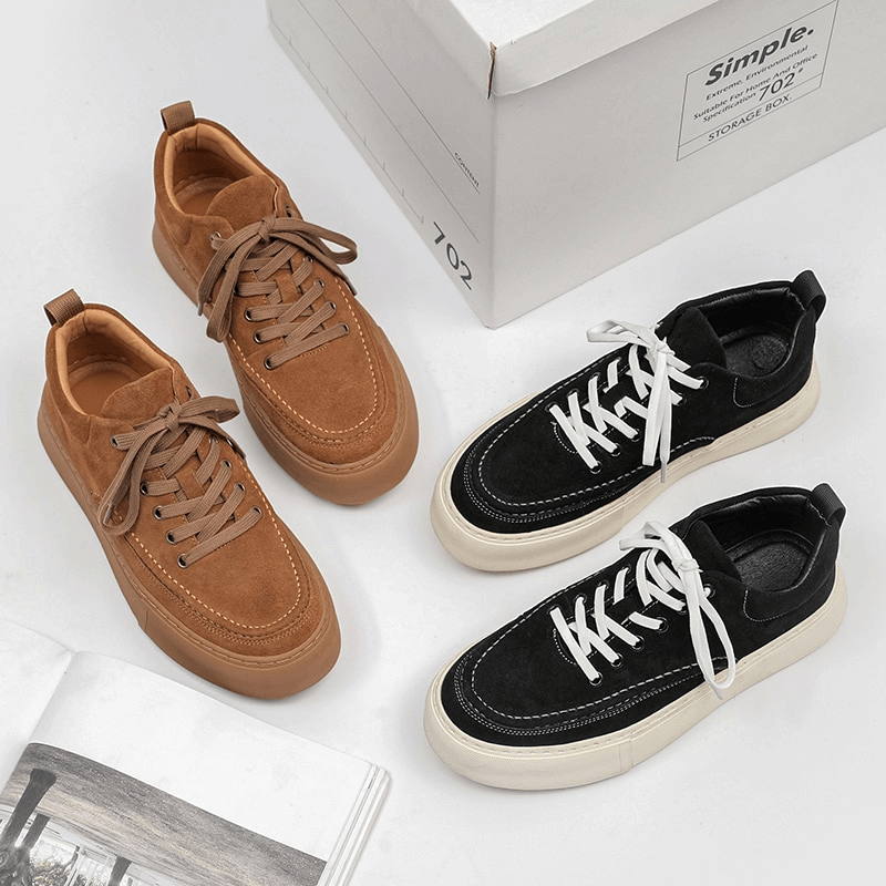 Men's breathable casual leather sneakers in brown and black with box, stylish and comfortable for everyday wear, SF0973.