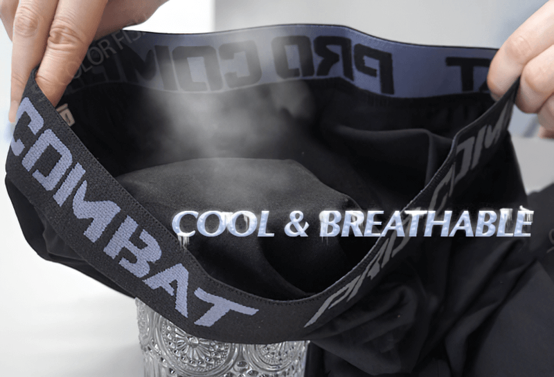 Men's breathable compression capri pants showing cool and breathable features with steam escaping.