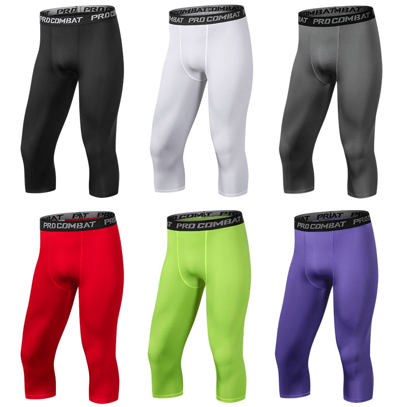 Assorted Men's Breathable Compression Capri Pants for Gym - Black, White, Gray, Red, Green, Purple - SF0890
