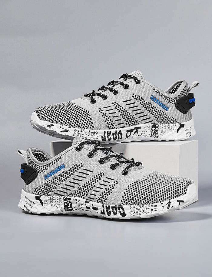Men's casual lace-up mesh sneakers SF0805 with geometric pattern, air mesh upper, and soft outsole for comfort and style.
