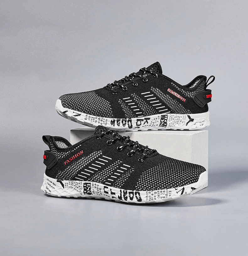 Men's casual lace-up mesh sneakers SF0805 with soft outsole, air mesh upper, and geometric pattern on display.
