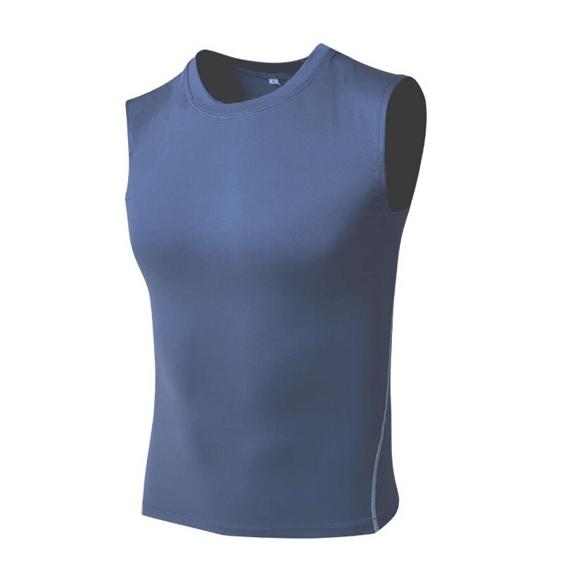 Men's Compression Lightweight Fitness Tank Top SF0654 in blue, sleeveless, perfect for gym workouts and running, offers comfort and breathability.
