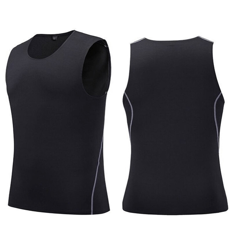 Men's Compression Lightweight Fitness Gyms Tank Top SF0654, black sleeveless O-neck, ideal for workouts and sports performance.