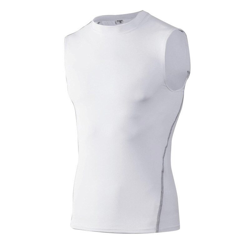 Sleek white men's compression tank top, perfect for gym workouts and running. Lightweight, breathable, and designed for flexibility.