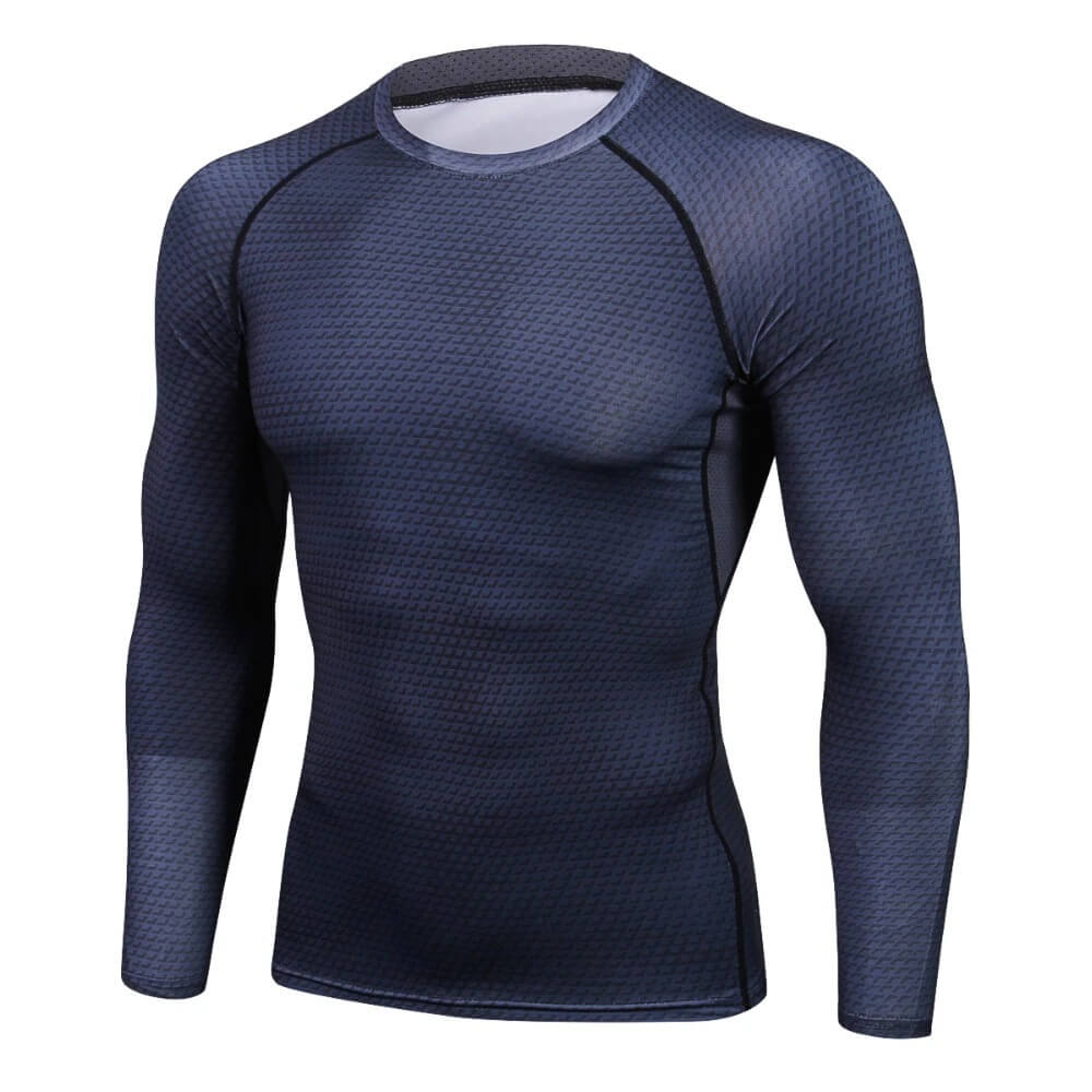 Men's compression long sleeve o-neck top in snake skin 3D print, ideal for running and CrossFit, with breathable polyester fabric SF0576.