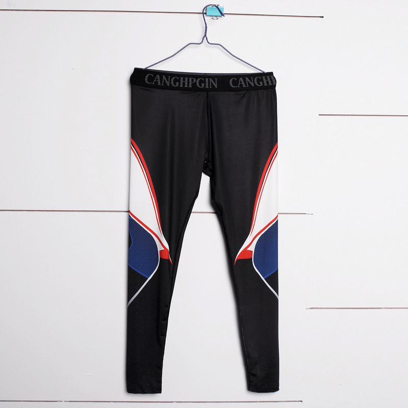 Stylish Men's Compression Leggings in Black with Colorful Accents - SF0948, Ideal for Running and Training