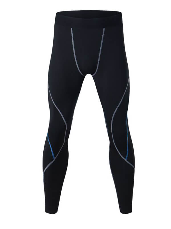 Men's compression tights for sports, black with stylish print, full-length fit. Ideal for running, supports muscles during workouts.