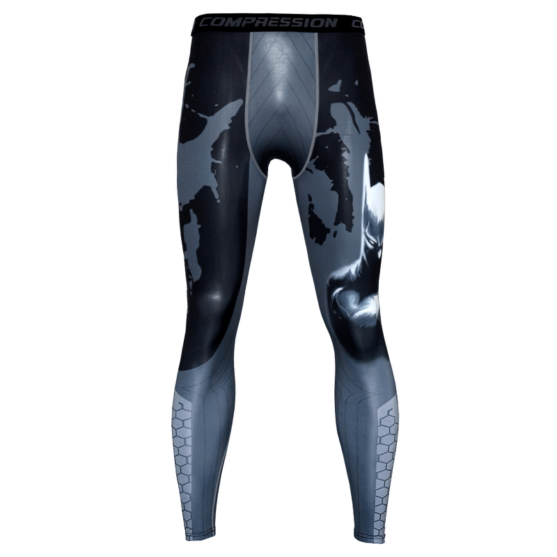 Men's Compression Tight Quick Dry Workout Leggings for Running and Fitness - Black and Grey Design, SF0957