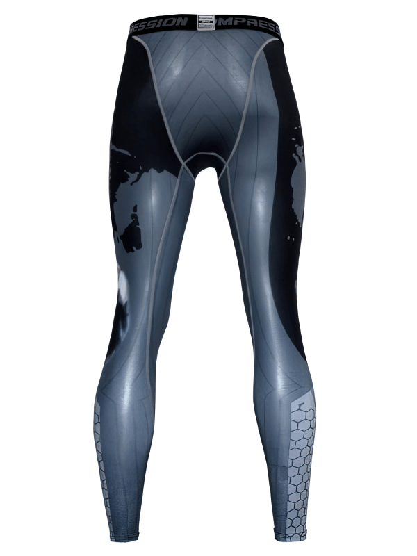 Men's Compression Tight Quick Dry Workout Leggings SF0957 for running and fitness, black with hexagonal pattern.