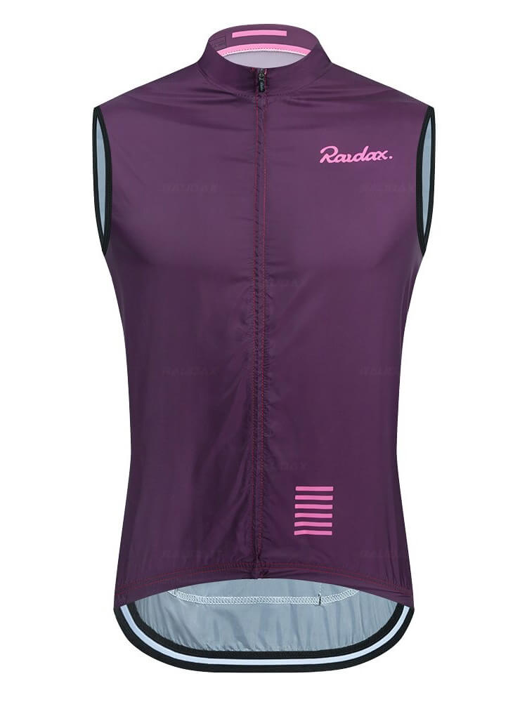 Men's sleeveless cycling vest, purple color, windproof, waterproof, reflective, and breathable. Ideal for bicycle wear.