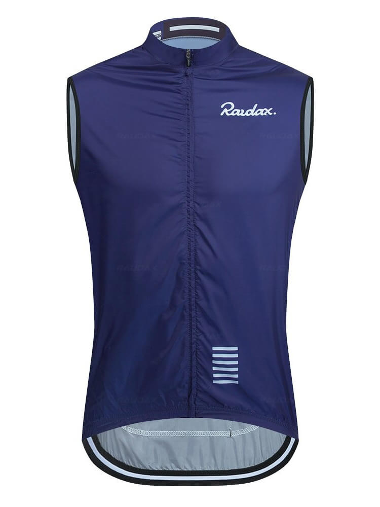 Men's sleeveless cycling vest, blue, windproof, waterproof, breathable, quick-drying. Ideal for cycling comfort and safety.