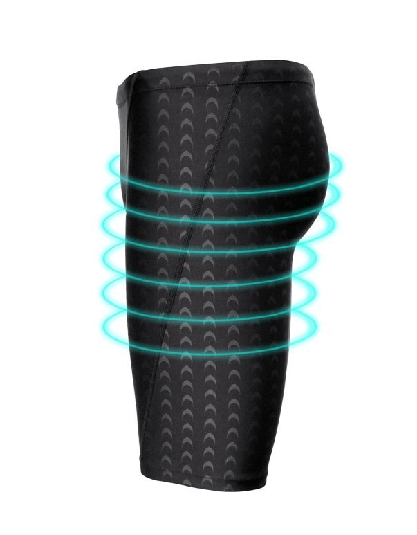 Men's elastic quick dry swimming shorts with water repellent features and patchwork design, ideal for swimming and water sports.