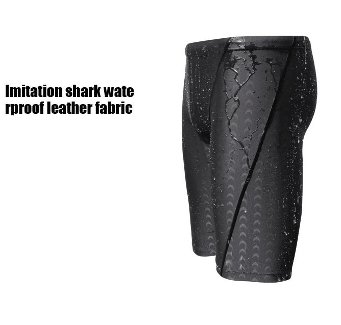Men's waterproof quick dry swimming shorts in sharkskin pattern with elastic waist, perfect for swimwear and water sports.