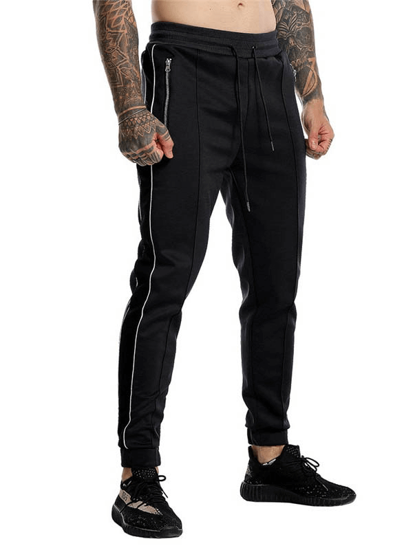 Men's Fitness Drawstring Elastic Trousers with Zipper Pockets - SF1104