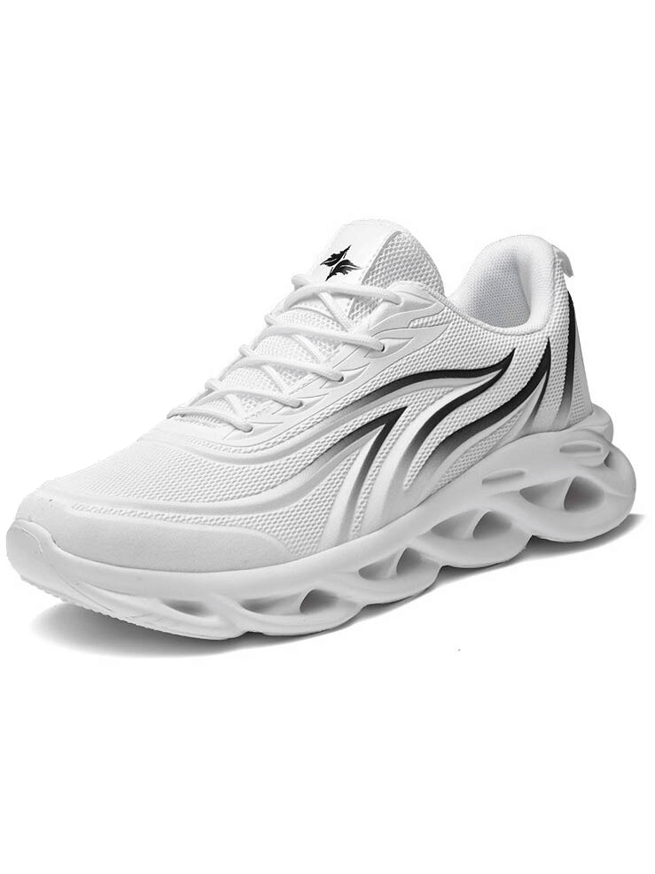 Men's white flame printed lace-up sneakers, outdoor sports shoes with breathable mesh and rubber upper, SF0718