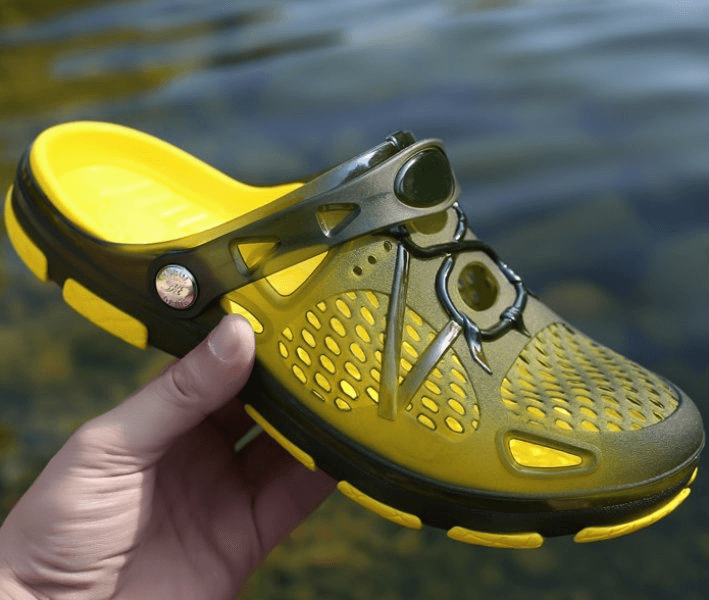 Bright yellow men's lightweight breathable open heel flip flop with locking strap, perfect for beach comfort and style.