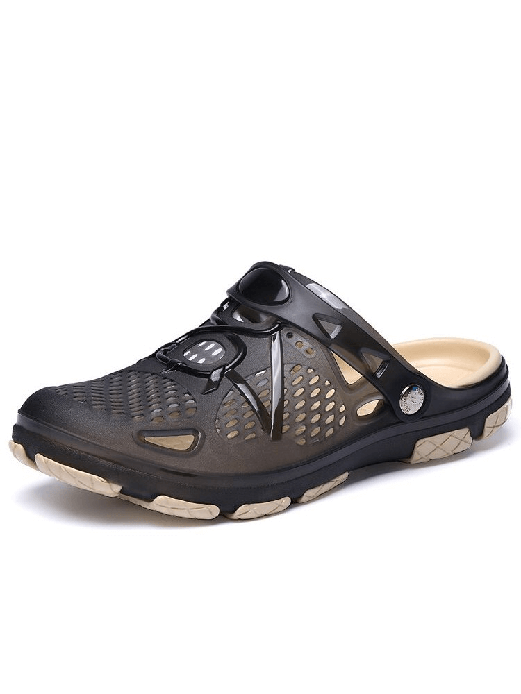 Men's lightweight breathable flip flops with open heel and locking strap, ideal for beach wear. Model SF1098 shown in black.