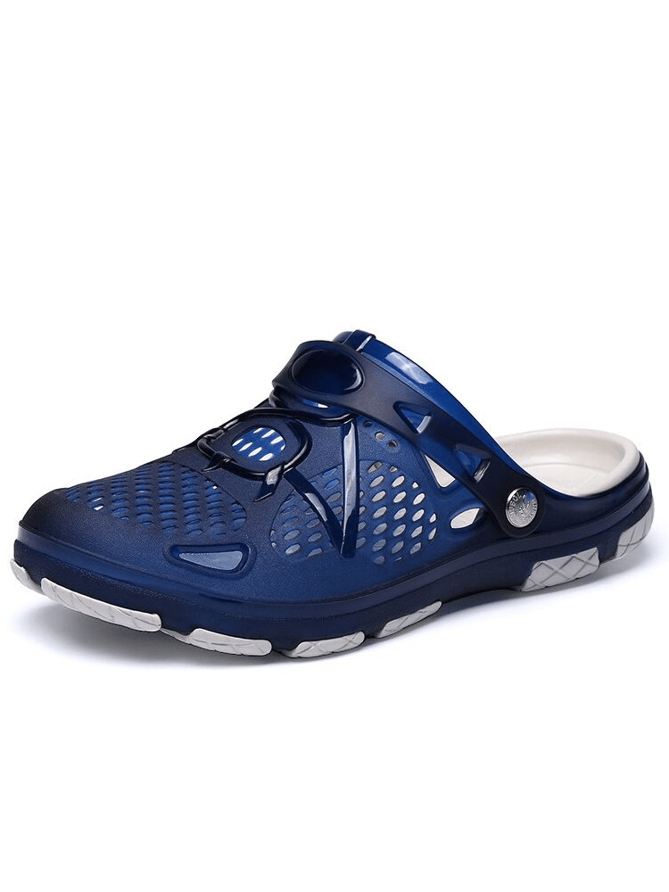 Men's blue breathable flip flops with open heel and locking strap, ideal for beach adventures. Lightweight and comfortable design, model SF1098.