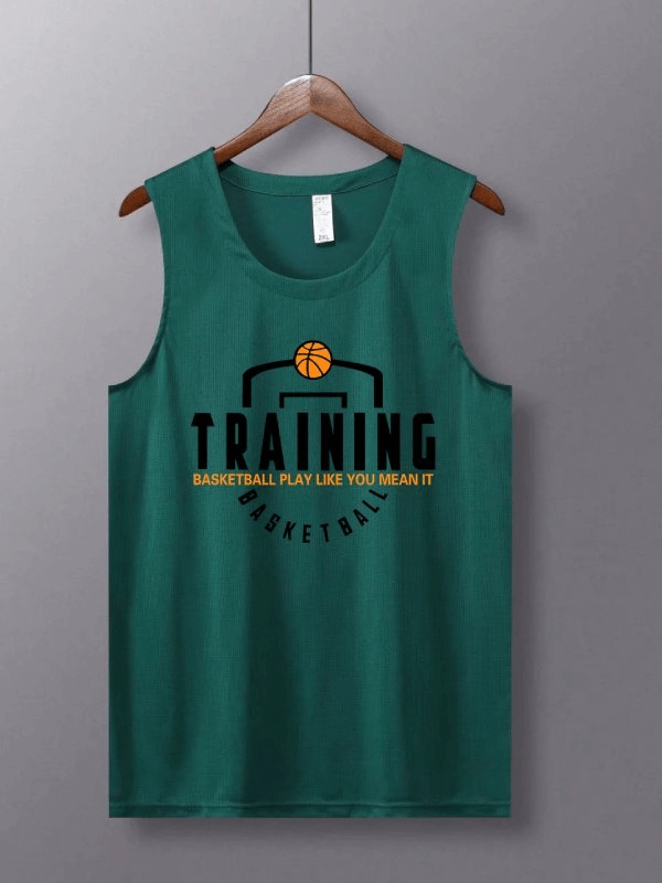 Men's lightweight quick-dry basketball jersey in teal green with training graphic, optimized for comfort and performance.