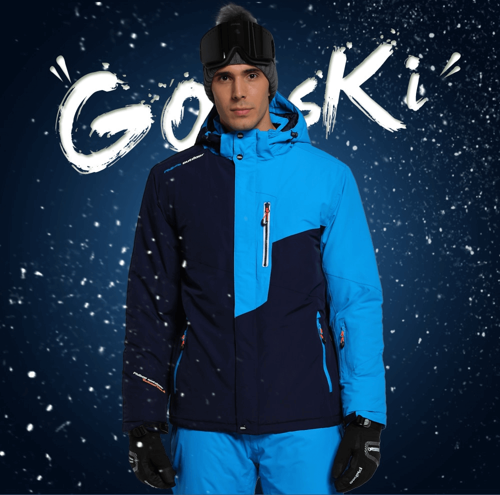 Men's ski jacket with micro fleece lining and detachable hood, designed for -35°C. Windproof and waterproof. Go ski adventure!