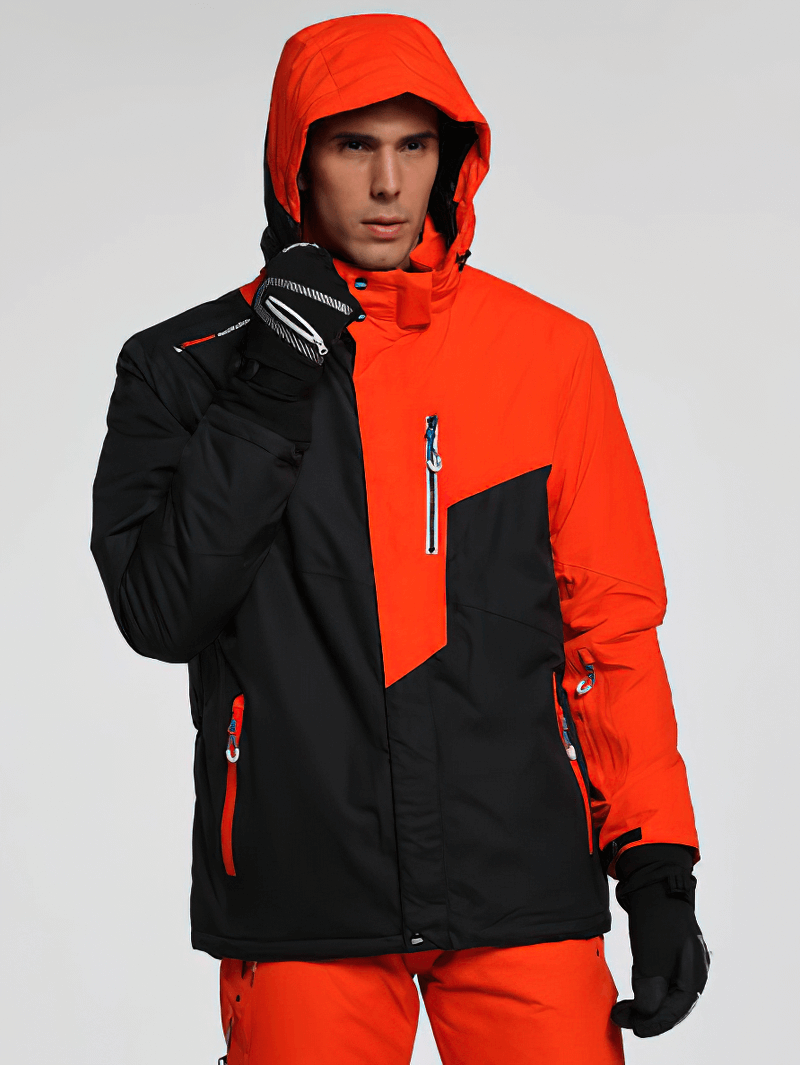 Men's Micro Fleece Ski Jacket with Detachable Hood, SF0857, in vibrant orange and black, perfect for low temperatures and skiing comfort.