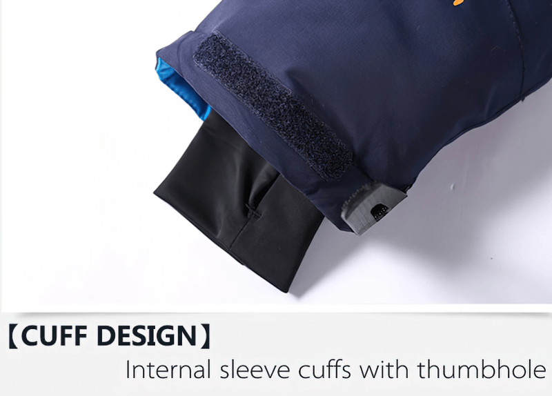 Close-up of Men's Ski Jacket SF0857 internal sleeve cuffs with thumbhole for enhanced warmth and comfort during winter activities.